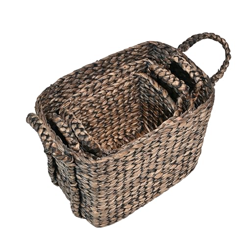 happimess BSK2001B-3SET Clara Farmhouse Classic Handwoven Hyacinth Rectangle Floor Wicker Storage Baskets with Handles, Brown (Set of 3), Seagrass Containers for Decoration in Living Room, Bedroom by happimess - Image 7