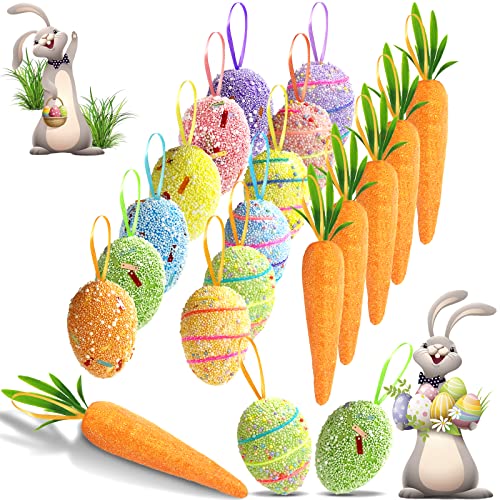 18PCS Easter Egg Ornaments and Carrot Hanging Ornaments Colorful Foam Hanging Egg...