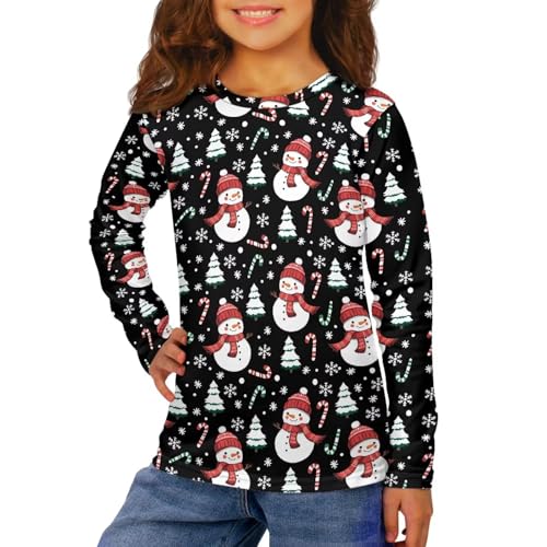 Renewold Kids Athletic Shirts Christmas Tees Girls Boys T-Shirts Crewneck Long Sleeve T Shirts Casual Clothes 3-16 Years