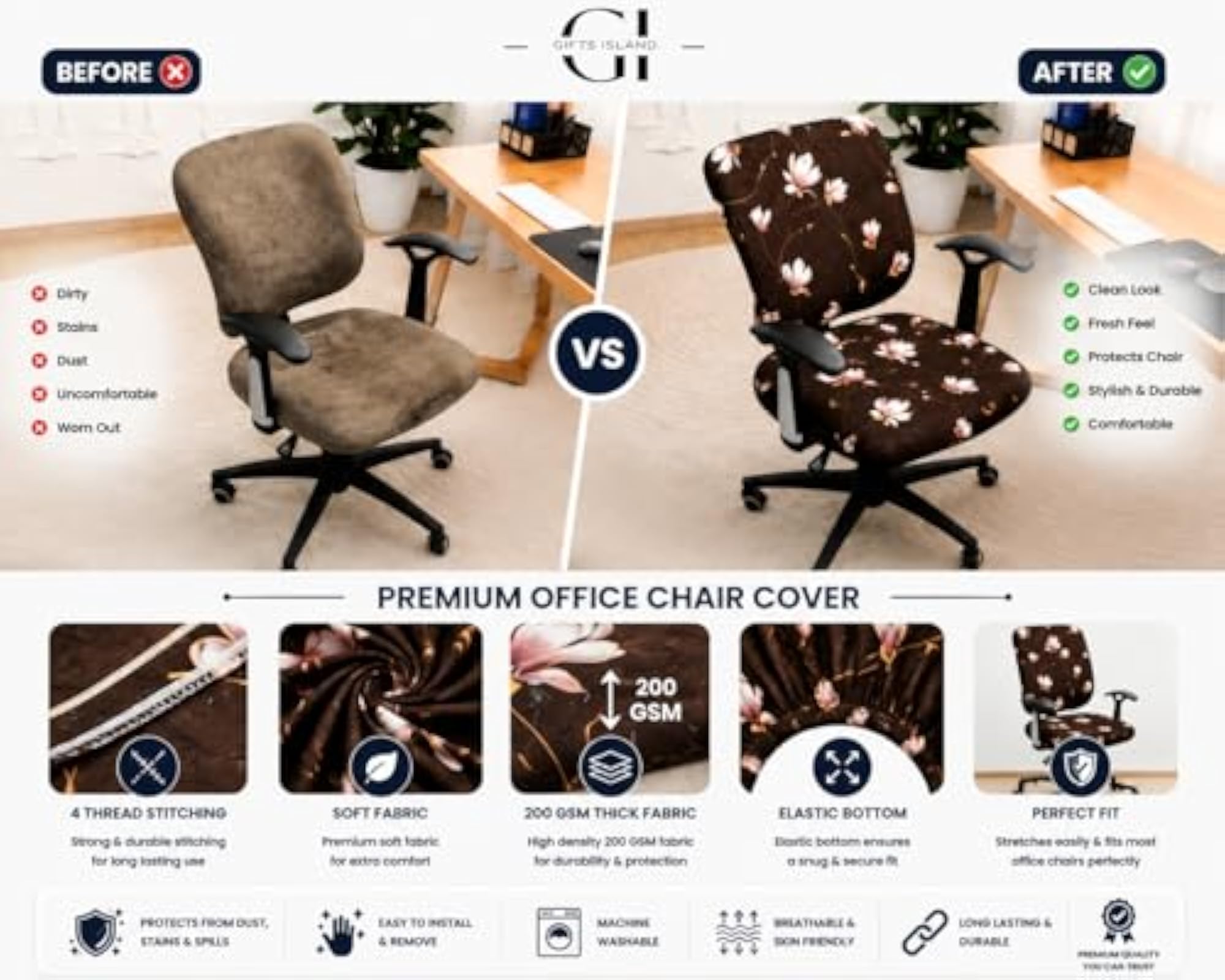 Floral Polyester Spandex Stretchable Office Chair Cover