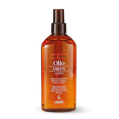 Guam DREN Aceite de masaje anticelulítico con aceites esenciales, aceite corporal drenante con drenaje linfático, retención de agua y aceite