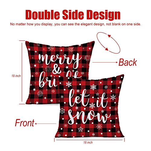Logazoo Christmas Throw Winter Pillow Covers 18X18 Inch Let It Snow Merry And Bright Buffalo Plaid Check Snowflake Pillow Cases For Home Holiday Decor Sofa Couch Bed, Set Of 2 (Red) #TOP1