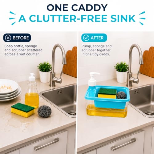 Image of Solitude 2-in-1 Double Layer Soap Dispenser with Sponge Holder | Liquid Dishwash Dispenser with 2 Sponges and 2 Double Layer Dishcloths