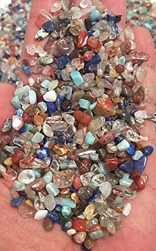 JM 1.1 lb Mixed Nature Stones & Crystal (3mm-12mm) Tumbled Chips Gemstone Crushed Pieces Irregular Shaped Jewelry Making Home Crafts Projects Flower Pot Fish Tank Decoration Gift