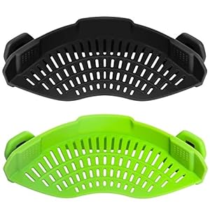 AUOON Clip on Strainer for pots Pans,2PACK,Heat Resistant Silicone, Easy to Use and Store, Dishwasher Safe,BlackGreen
