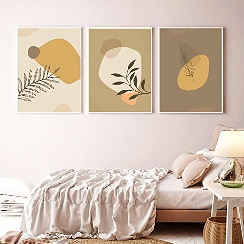 Póster nórdico de plantas abstractas y cuadros geométricos en lienzo para salón de 50x75cm