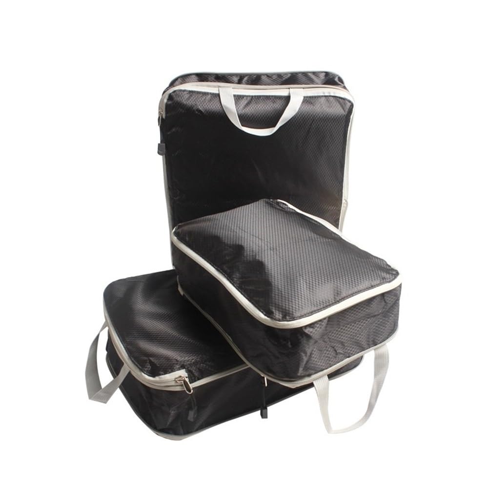 Set da 3 pezzi, confezione comprimibile, organizer da viaggio, cubi, impermeabile, valigia, nylon, borsa per bagagli, grande capacità, borsa (nero, 2 pezzi)