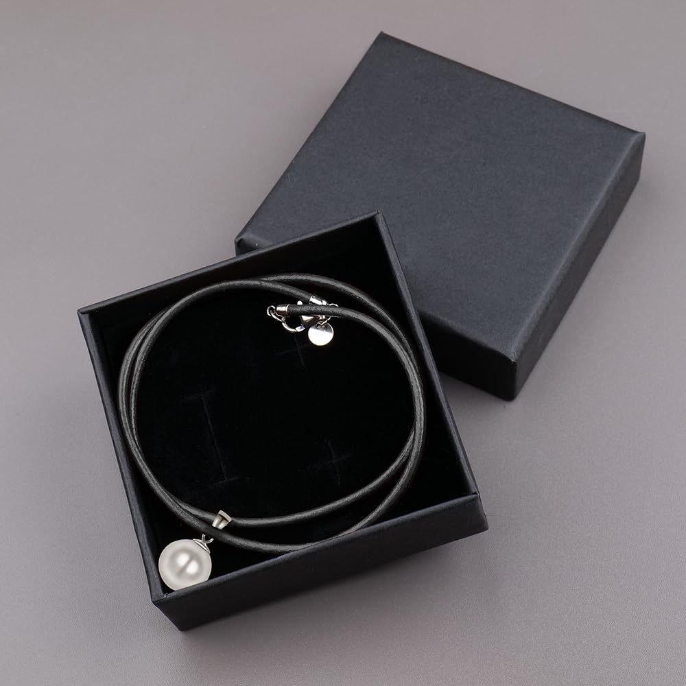 Perlen Leder Halskette für Damen Echtes Leder 45 cm 925er Silber Verschluss Anhänger Kette 12 mm runde Naturperle Muschelperle