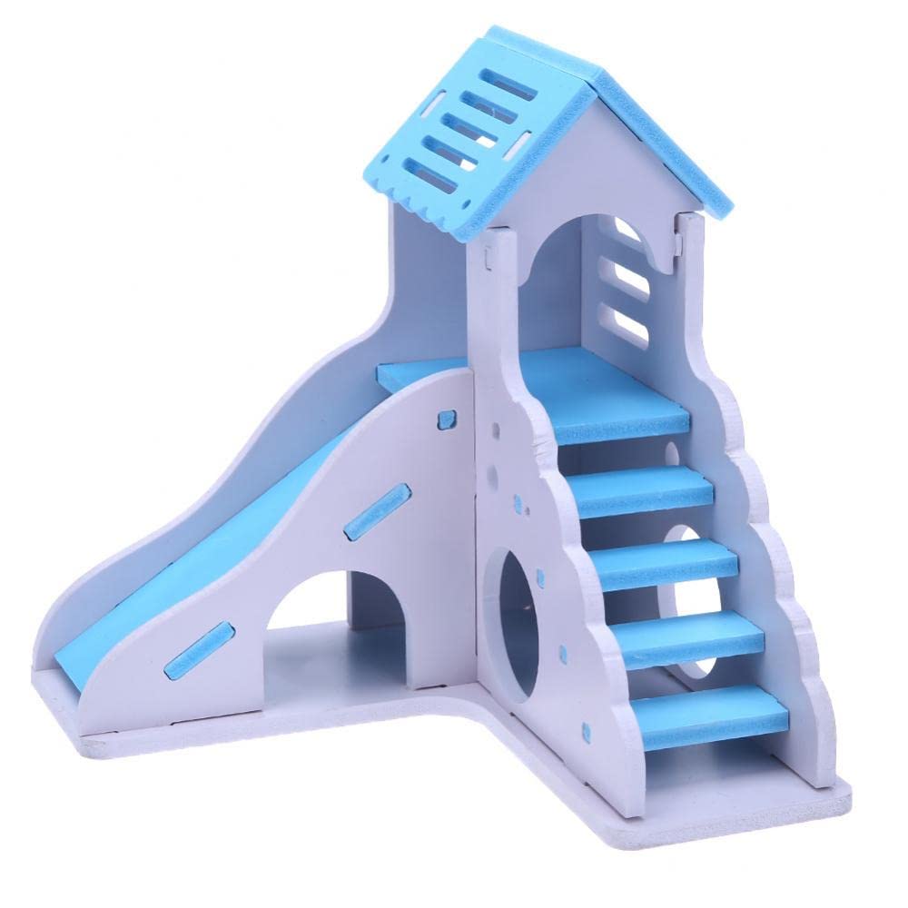 Cage à Hamsters Coloré Mini Eco-Board Glissière en Bois DIY Assembler Hamster Maison Petits Animaux Pet Jouet Double Escalier-Style Château Pavillon Villa(Green)