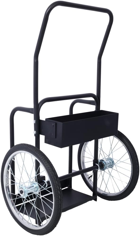 Large Dual Oxygen Tank Cart Dolly, Full Range Double Cylinder Cart with High Rail Lifting Eye Firewall, Compact Removable Design, 20" Pneumatic Wheels, 2 Straps Included (Black)