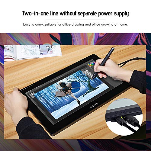 Aibecy BOSTO 16HD 15.6 Inch IPS Graphics Drawing Tablet Display Monitor 1920 1080 High Resolution 8192 Pressure Level with Rechargeable Stylus Pen/ 20pcs Pen Nips(Need to Connect to a Computer)