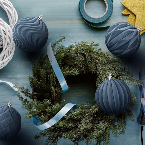 Blueweenly 4 Pcs 4 Inch Large Velvet Christmas Ball Ornaments Vintage Christmas Plastic Ball Ornaments Flocked Tree Hanging Decoration for Xmas Party Wedding Home Decor(Grey Blue) by Blueweenly - Image 6