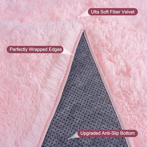 Pink Rug for Living Room, 8x10 Area Rug for Cute Girls Room, Bedside Indoor Floor Fluffy Shag Carpet, Plush Soft Rug for Bedroom Nursery Dorm Home Decor