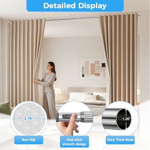 Image of AIZESI 41-182 Inch Heavy Duty Silver Tension Curtain Rod - No Drilling, Adjustable, Rust-Proof for Outdoor, Living Room, Bathroom