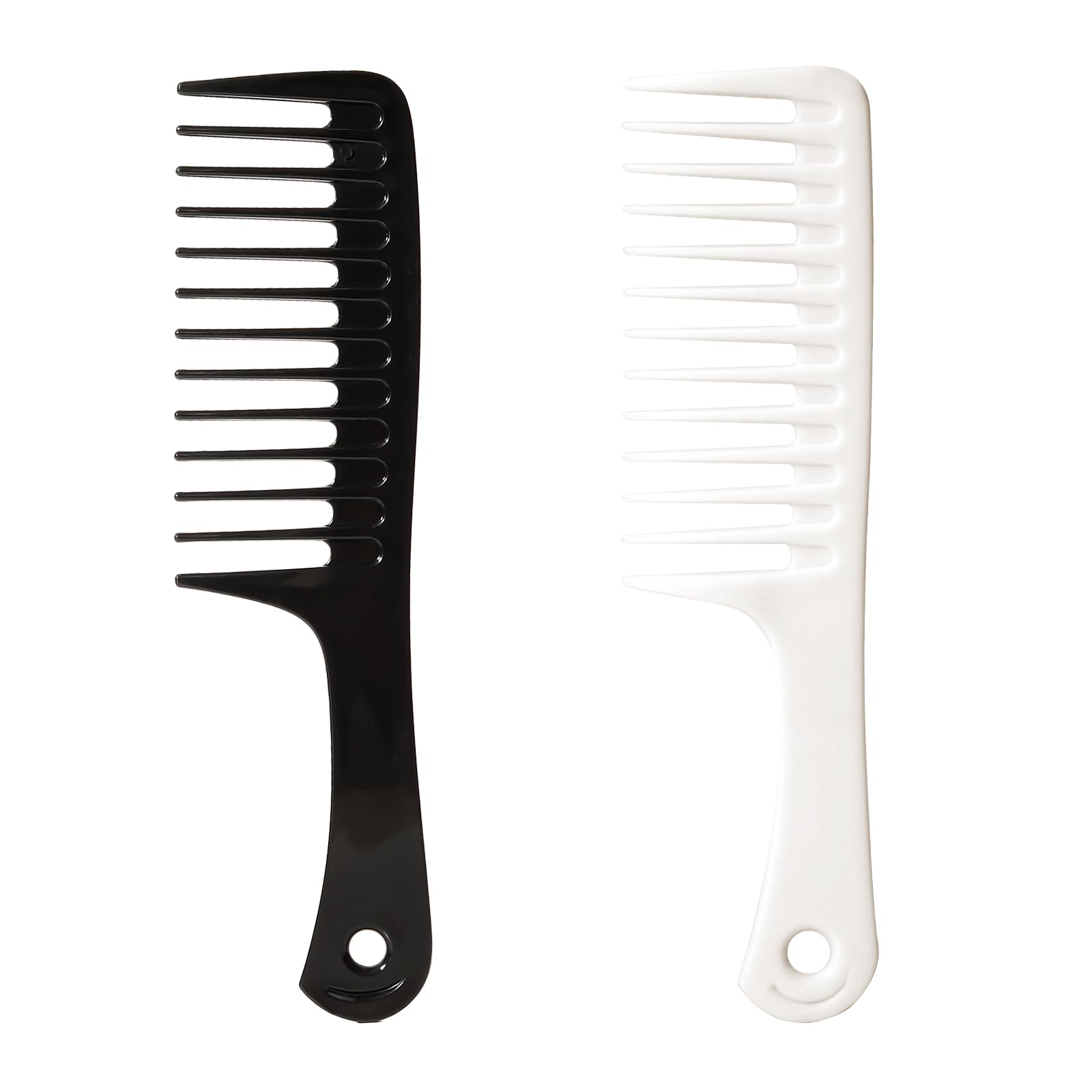 2 peines de dientes anchos para cabello rizado, peine desenredante grande para cabello húmedo o seco, peine de ducha para mujeres y hombres (negro-blanco)