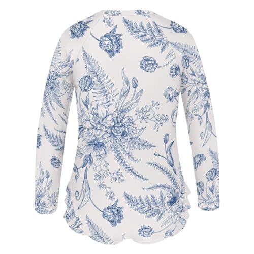 susiyo Retro Blue Flowers Girls Long Sleeve One Piece Swimsuits Rash Guard Bathing Suit UPF 50+ Zipper Girl Swimwear3