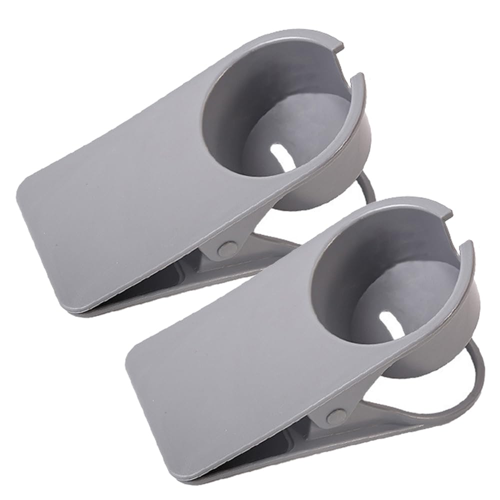 Sisyphy Desk Cup Holder Clip – Clamp-on Drink Holder for Table, Fits Mugs & Bottles, Anti-Spill Clip-On Cup Mug Hooks for Home & Office (Gray, 2-Pack)