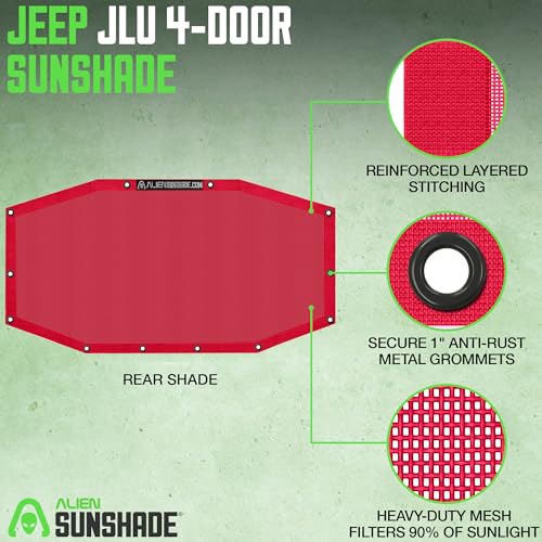 image for Alien Sunshade Jeep Wrangler JLU Red (2018-2023) – Rear Half Mesh Su