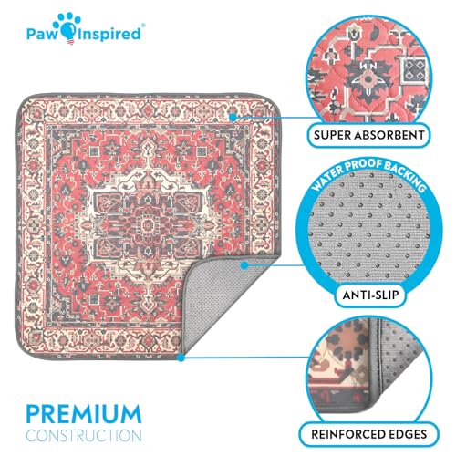 Image of Paw Inspired Designer Print Dog Pads (2 Pack) | Premium Washable Pee Pads | Reusable Puppy Pads for Potty Training, Whelping, Waterproof Mat | Leakproof, Non-Slip Liner (Persian Style, 36 inch x 36 inch Size)