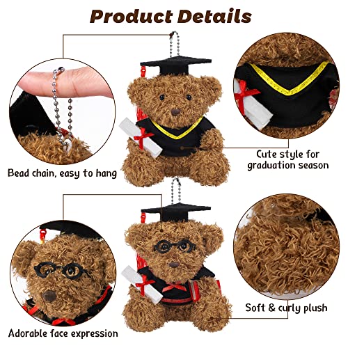 Fovths 12 Pack 4.7 Inch Graduation Plush Teddy Bear Set Keychain Graduation Stuffed Animals Set Mini Graduation Plush Bears Black Cap Gift For School Classroom Graduation Party Favors #TOP2