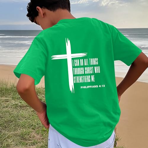 Image of KEEVICI Boys Christian Graphic Tees God Jesus Shirts for Kids Cross Faith Bible Verse Inspirational Religious Cotton T Shirt