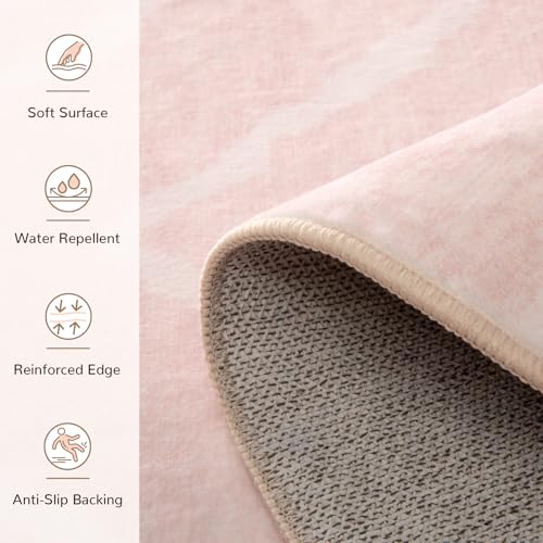 Area Rug 5x7 Rug Machine Washable Non-Slip Low Pile Print Pattern Western Rug for Living Room Bedroom Entryway Tribal Series -Light Pink/Cream Area Rug 5x7 Rug Machine Washable Non-Slip Low Pile Print Pattern Western Rug for Living Room Bedroom Entryway Tribal Series -Light Pink/Cream - Image 4