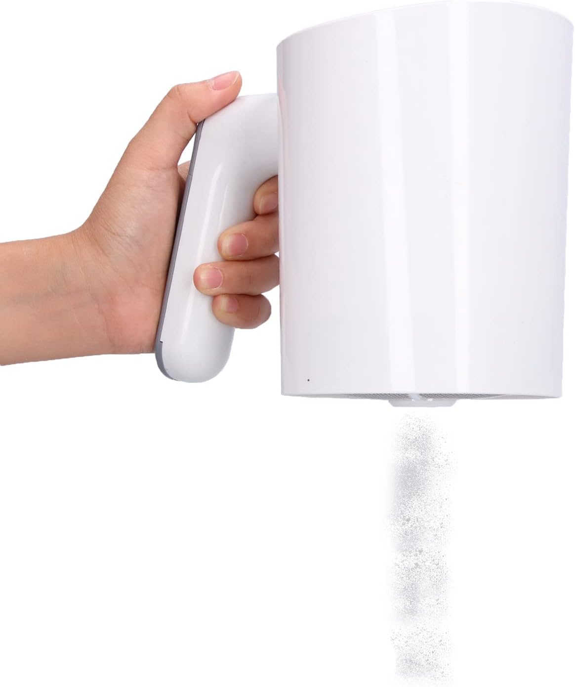 Natudeco Electric Flour Sieve, Handheld Flour Sifter Stainless Steel Mesh White Cup Shape Powder Shaker Strainer for Home Baking