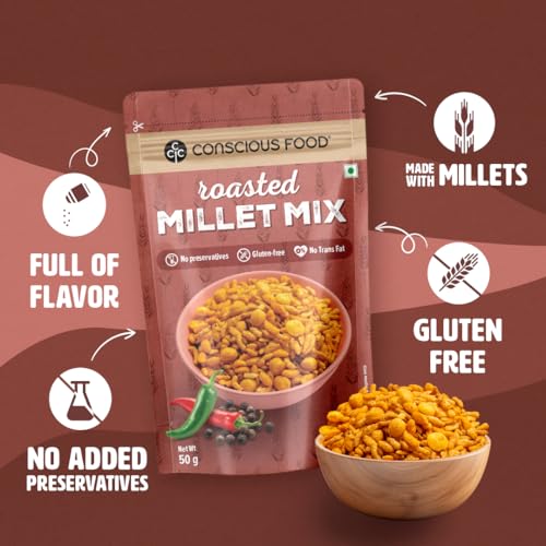 Image of Conscious Food Millet Mix | 50g | Millet Chivda | Healthy & Crunchy | Gluten-Free, Preservative-Free | High in Fiber