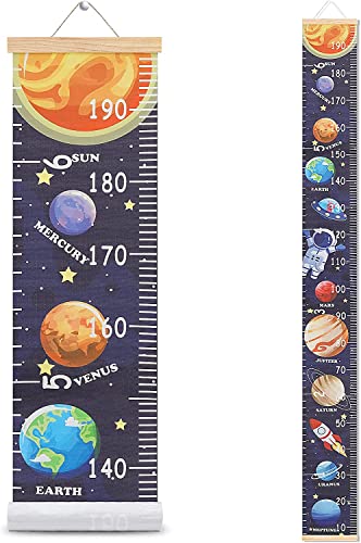 Image of HIFOT Kids Growth Chart Height Measuring Chart, Outer Space Canvas Wall Hanging Rulers for Baby Children Kids Boys Bedroom Decor 74.8'' 7.87''