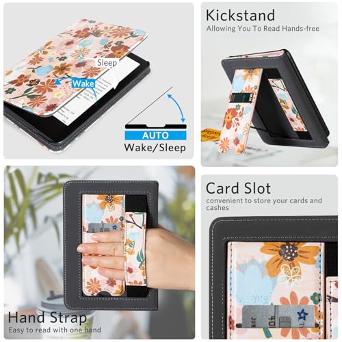 Image of CoBak Stand Case for 7 inch Kindle Paperwhite 12th Gen 2024 and Kindle Colorsoft with Hand Strap - Compatible with iPhone MagSafe, for Samsung /Belkin /Anker Wireless Charging Pads, Durable, Auto Sleep Wake