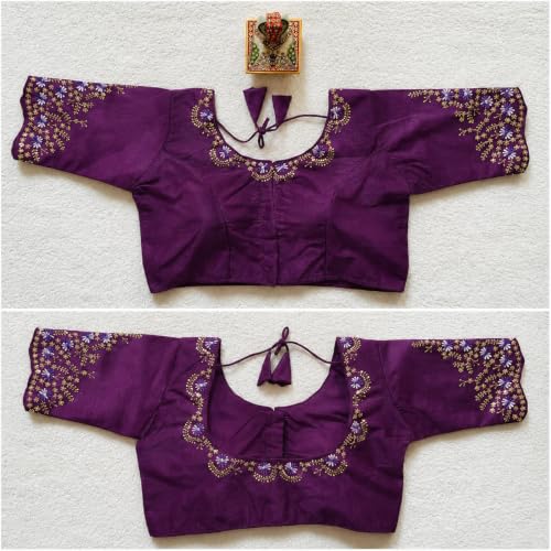 Image of Pujia Mills Women's Silk Embroidery Sequence Work Half Sleeve Readymade Blouse
