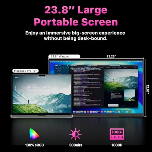 Image of cocopar Portable Monitor IPS Travel Monitor with USB-C HDMI Portable Screen for Laptop MacBook Surface PC PS4 /5 External Display with Kickstand, VESA Mountable, 23.8 Inch
