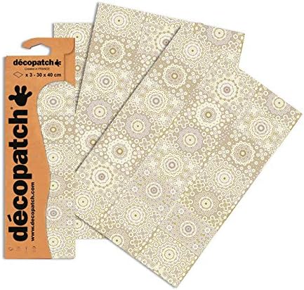 Décopatch - Ref C444O - White & Gold Cracked Effect Paper Pack - Each Sheet 30 x 40cm, Pack of 3 Paper Sheets - Best Used With Décopach Glue & Varnish, White & Gold