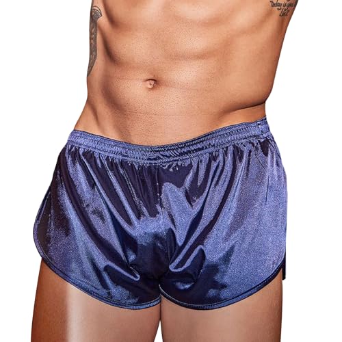 Mens C-string Satin Boxers Sexy Underwear Split Side Silk Boxer Shorts Night Pajama Bottoms