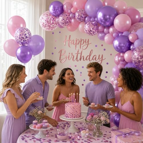 Image of KBZVNAF Pink and Purple Latex Balloons - 60 Pack 12 inch Metallic Purple Pink Balloon Confetti Ballons for Wedding Girls Birthday Baby Shower Party Decorations