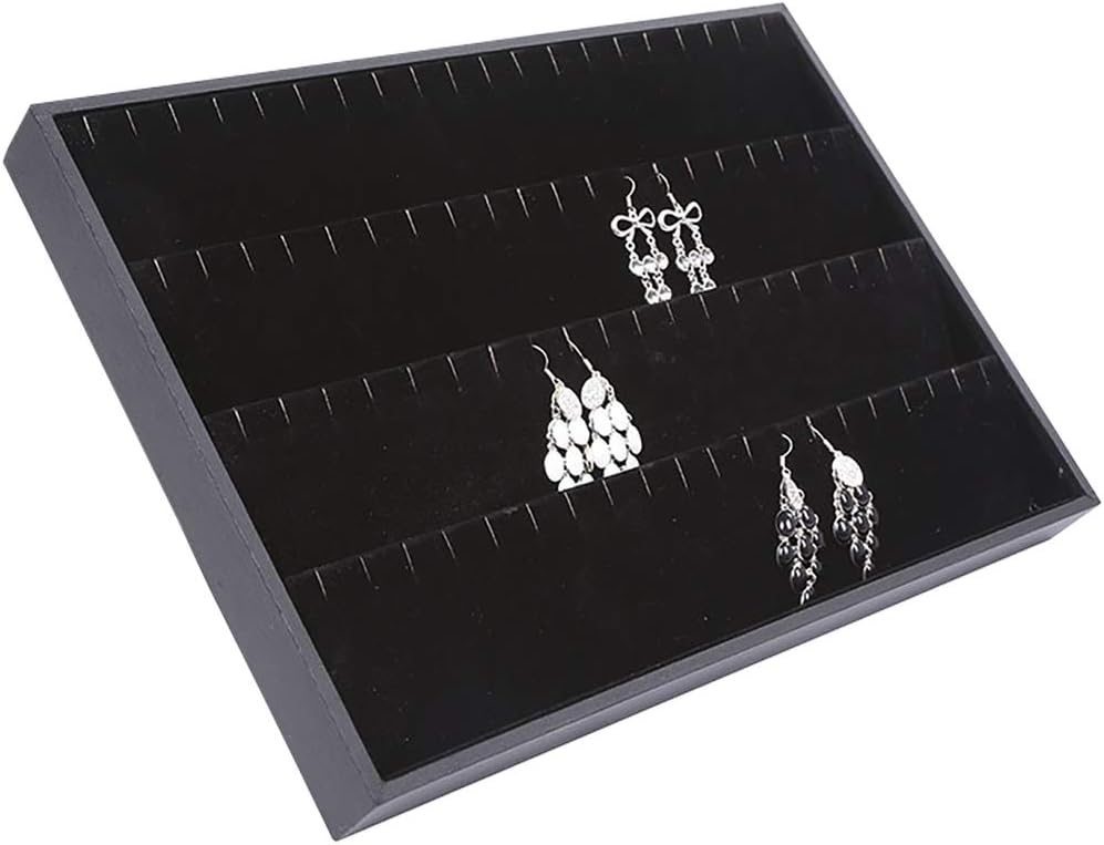 Funnuf Velvet Earrings Pendants Organizer Holder Jewelry Tray Display Showcase Storage for 40 Pairs Earrings, Black Leather