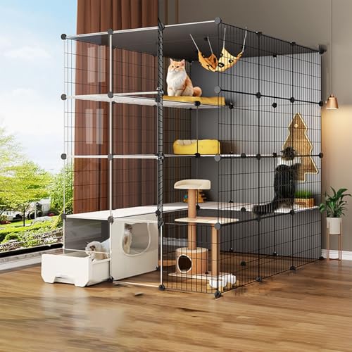 ゲージ 猫 大型 猫ハウス 猫用キャットタワート多機能キャットケージ 脱走防止 温かい空間 様々な付属品付き 多頭飼いに最適(109*139*109)