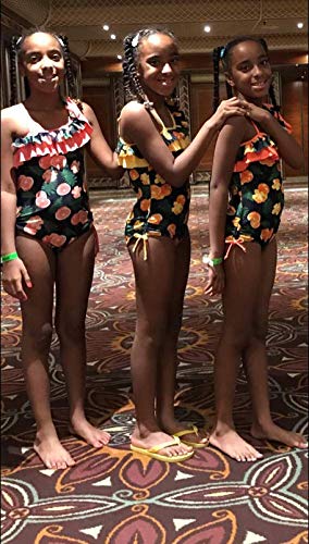 Girls Lemon Double Ruffle One Shoulder Adjustable Swimwear Fashionable One Piece Bathing Suit(5y-16y)4