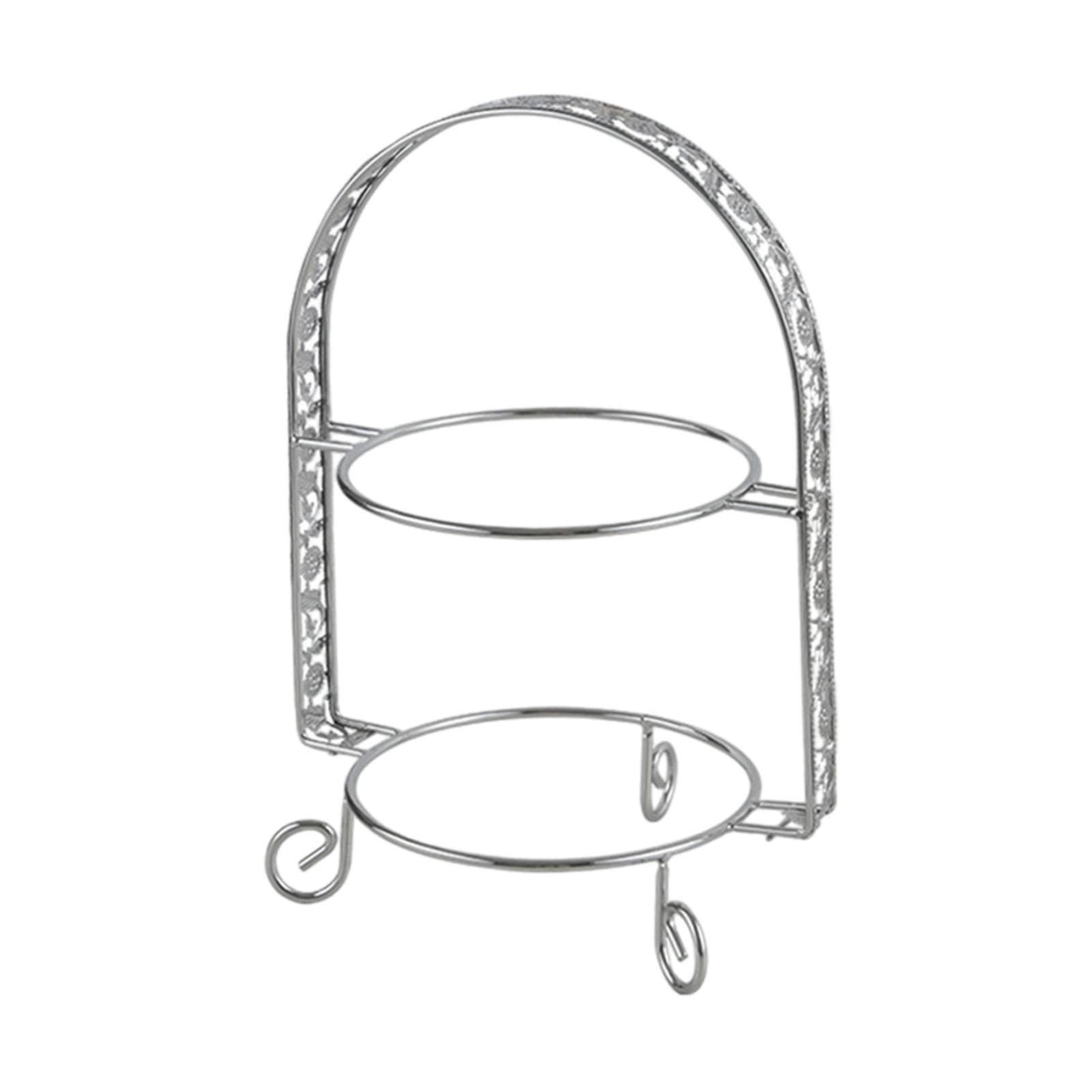 Generic Double Layers Dessert Serving Stand Pastry Holder for Hotel Versatile Accessories Sturdy 12.4x9inch Fruit Plate Display Rack, Silvery