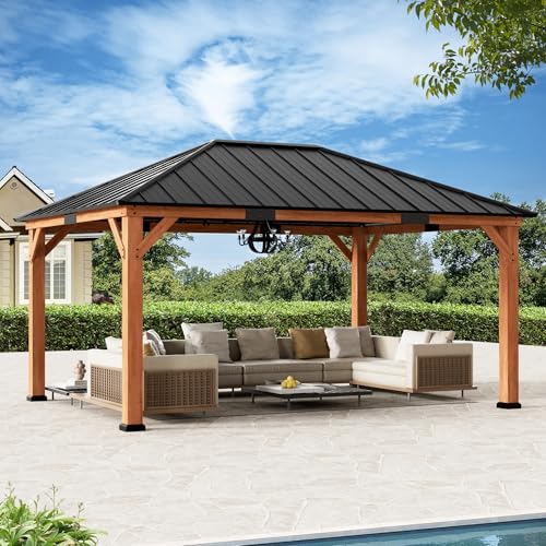 Modern Shade Tranquil Grove Wood Gazebo 12' x 16', Permanent