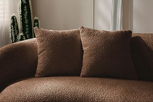 Image of KEIKI 103 inch Boucle Half Moon Curved Sectional Sofa with 4 Throw Pillows, Modern 5-Seater Teddy Fleece Leisure Couch with Curved Backrest, Easy Assembly, for Living Room, Bedroom, Brown