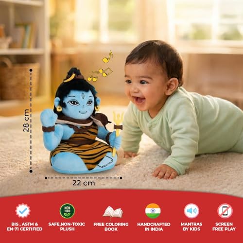 Image of Panda's Box Mantra Chanting Baby Shiva Soft Toys for Kids | Musical Stuffed Plush Toy for Girl & Boy | Non-Toxic, Safe | Best Birthday Gift for Newborn & Toddlers | Free Colouring Book | Medium 28 CM