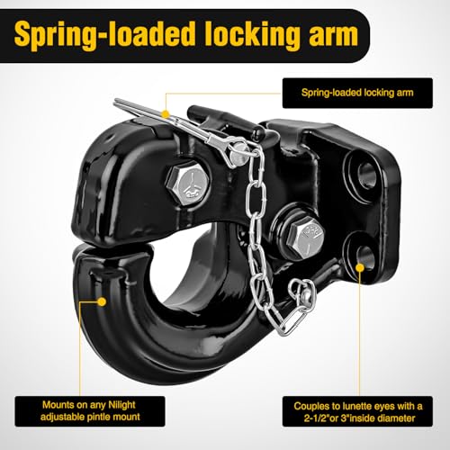 Image of Nilight Pintle Hook Hitch with Mounting Kit 40,000 lbs, Fits 2-1 /2 to 3-Inch Lunette Ring, Mount Required, 20Ton Hitch Receiver fit for Pintle Hook Mount