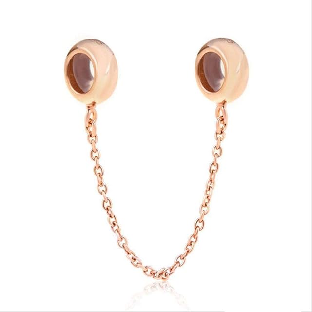 Safety Chain Charm 925 Sterling Silver Clip Charm Stopper Charm Spacer for Pandora Charm Bracelet (Rose Gold-Plated)