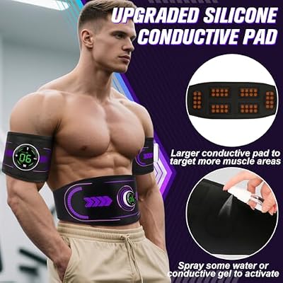 Electronic Muscle Stimulator with TENS & PMS, Ab Belt Stimulator Muscle Toner, Abdominal Fitness Trainer for Home