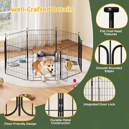 Yaheetech Welpenlaufstall 8-teilig 60 cm hoch, Laufstall mit Tür für Hunde Wohnung und Garten, DIY Hundepark für drinnen und draußen, Faltbares Welpenfreigehege Zaun Gitter