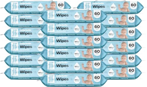 Image of Hello Bello Extra Gentle Unscented Baby Wipes - Plant Based - Made with 99% Water and Aloe for Babies and Kids - 1080 Count