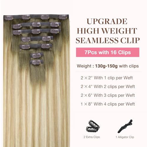 Image of GOO GOO Clip in Hair Extensions Real Human Hair, Remy Human Hair Extensions Clip ins for Women, Natural Human Hair, 22inch 150g 7Pcs, 5A /90 /16F Bahamian Balayage
