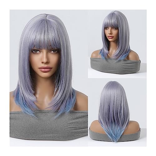 Perruque Cosplay violet bleu pour changer de look sans abîmer vos cheveux coupe droite 14 pouces