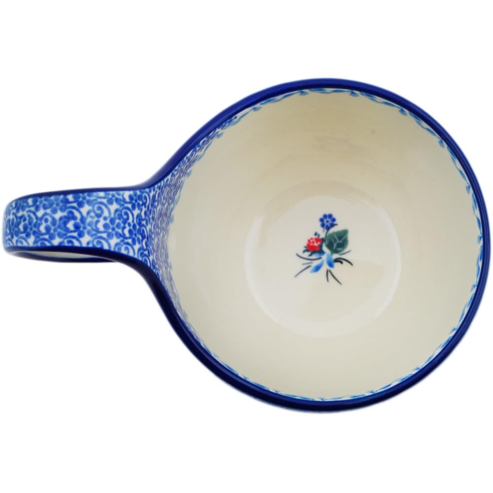 Authentic Polish Pottery Bowl with Loop-Handle 6-inch in Wrapped In Flowers Design Handmade in Boles?awiec Poland by Ceramika Artystyczna + Certificate of Authenticity